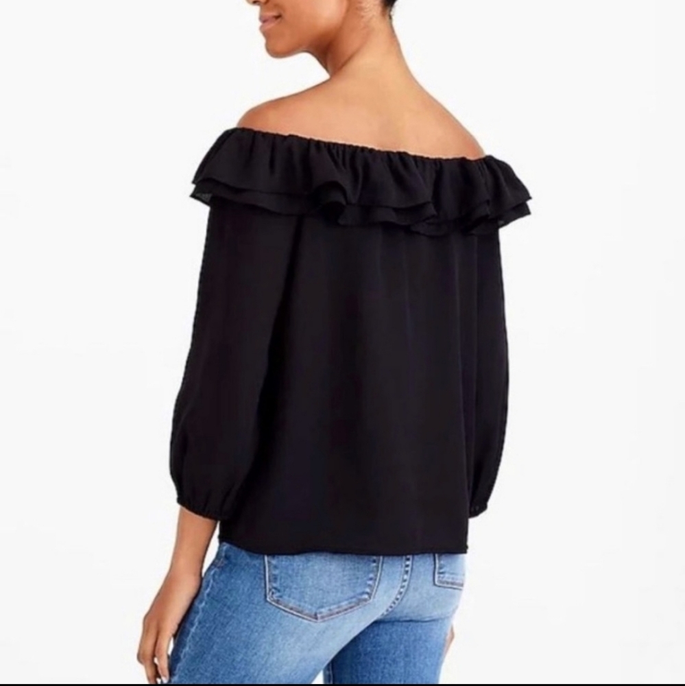 FIRM J. Crew Mercantile Black Flounce off the shoulder Ruffle Blouse size XL - Picture 3 of 9
